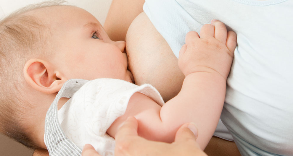 A baby is nursing.