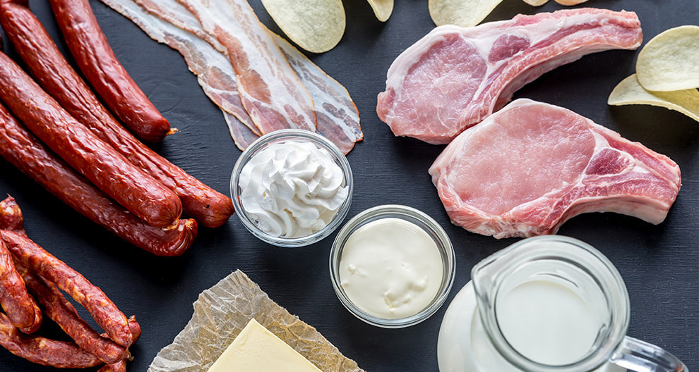 Meat, dairy, and chips.